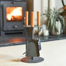 Image of Contemporary Circular Three Piece Companion Set with Wooden Handles - 49cm