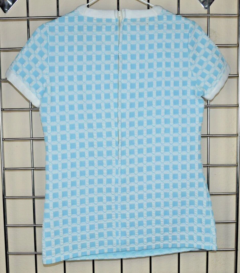 Vintage Catalina Shirt Size S/M 60s Turquoise Blue Plaid White Trim Pockets Mod - Image 4 of 4