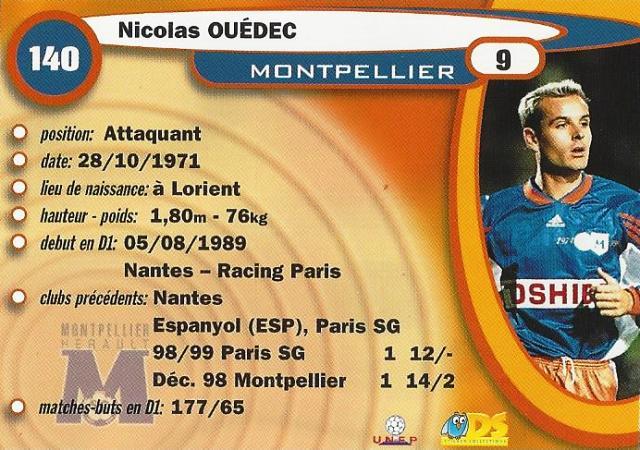 Cedric Barbosa - Montpellier Hérault SC - carte 162 DS France Foot 1998-1999 Division 1 - Prix & Rareté