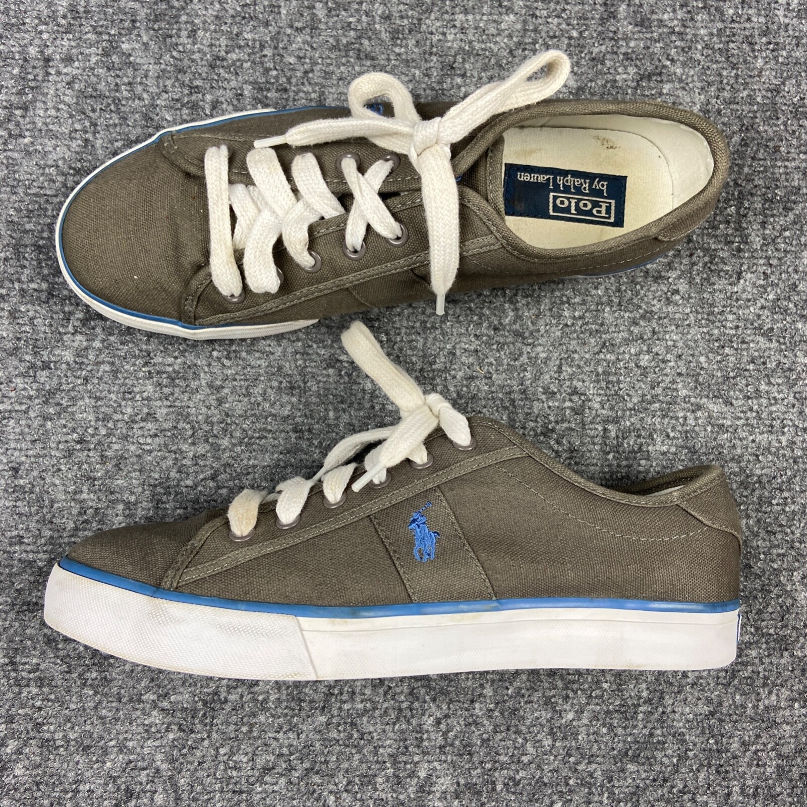 Polo Ralph Lauren Sneakers da uomo 9 5 grigio clifton blu pony con lacci top basso