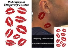 9x Kiss Lips Temporary Tattoos -Waterproof Fake Lipstick Sticker for Girls & Men
