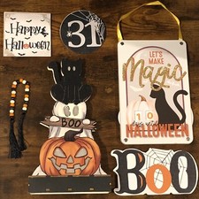 Lot Of Halloween, Light Up Wooden Sign Decor Table Mantle, Signs Cut, Days Til