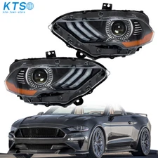 For Ford Mustang 2018-2020 Black Projector Lamps Right+Left Side LED Headlights