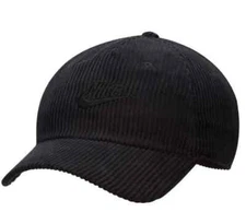 Nike Sportswear Club Unstructured Corduroy Cap Hat Black Unisex M/L FB5375-010