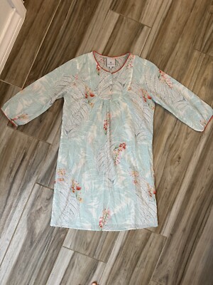 Yves Delorme Thin Cotton Long Sleeve Nightgown Knee Length