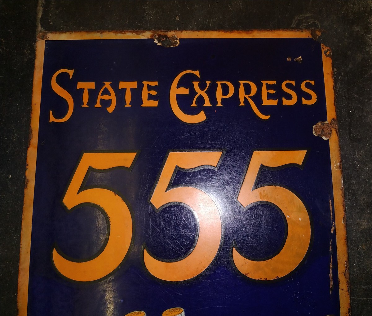 VINTAGE ORIGINAL PORCELAIN ENAMEL SIGN BOARD 555 STATE EXPRESS