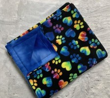 NEW Large 34" x 58" Multi Color Hearts with Blue Tie Die Dog Fleece Blanket