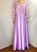 New Mother of the Bride 12 Lilac Satin and Embroidered 3/4 Sleeve Maxi Dress