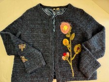 Moth By Anthropologie Dark Blue Sweater Cardigan Wool Butterfly Insect Flower XL