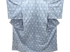 7623010: JAPANESE KIMONO / ANTIQUE KIMONO / SILK / TSUMUGI / WOVEN STRIPE