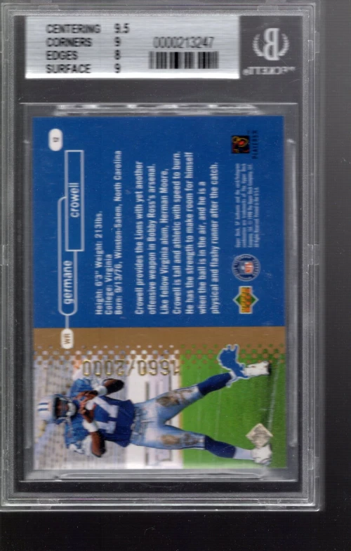 SLA232- 1998 SP Authentic #12 Germane Crowell RC /2000 - BGS NmMt+ (8.5) - Image 2 of 2