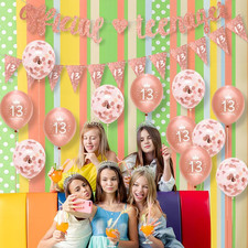 13Th Birthday Decorations Rose Gold Glitter Official Teenager Banner Kit Wome..