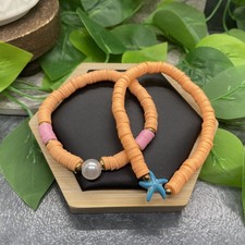 2 PC Set Heishi 7 Plus Stretch Bracelet Polymer Clay Beads Pearl B8184