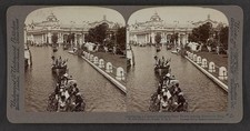St Louis Missouri 1904 World's Fair Boat Parade Electricity Bldg Stereoview