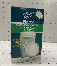 Vintage Ball Plastic Wide-Mouth Storage Caps 8 Pack White Jar Lids Canning