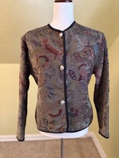 Vintage 90 s Khangura Tapestry Floral Blazer Jacket Collarless Boho Size Small