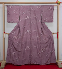 Authentic Japanese Silk Kimono Robe Purple White Geometric Ready to Wear