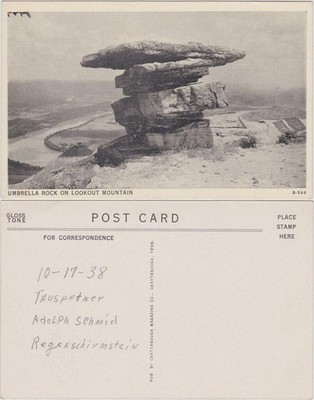 Chattanooga Umbrella Rock on Lookout Mountain 1938