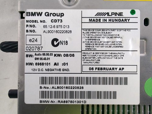 65126975013 AUTORADIO BMW SERIE 3 320D SW E91 2.0 D 120KW 6M 5P (2006) RICAMBIO - Foto 5 di 5