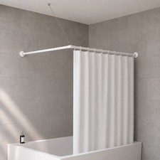 Wall Mounted Adjustable L-Shaped Corner Bathtub Curtain Rod 37" to 71"L - Width