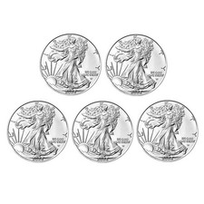 US Mint 2026 1 oz American Silver Eagle Coin BU (Lot of 5).999 Fine