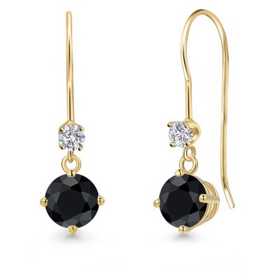 14K Yellow Gold Black Sapphire and Lab Grown Diamond Earrings for Women | 1.51
