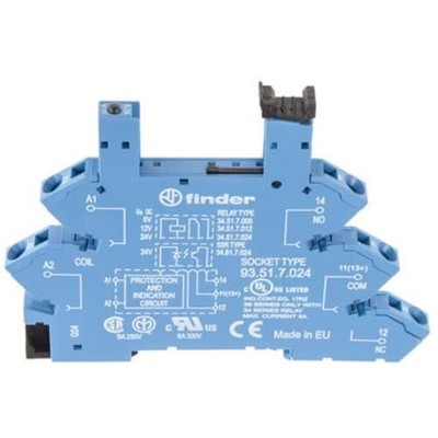 1PC FINDER 93.51.7.024 Relay Socket, DIN Rail, 6A, 250V, for 34.51 Relay, 9