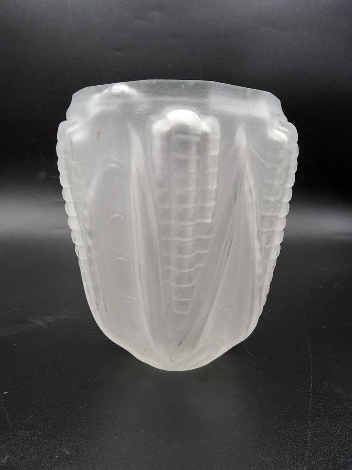 Tulipe en verre moulé dépoli à décor géométrique végétal d’épis de maïs Art Déco - Photo 4/4