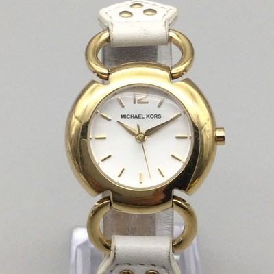 Michael Kors Womens Watch 29mm White Dial Gold Tone MK-2068 New Battery