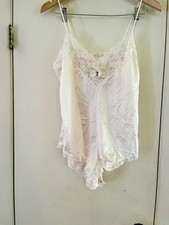 VTG Boudoir Silky Satin Lace Festival Victorian Snap Bodysuit Teddy