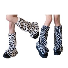 Womens Vintage Plush Ruffled Boot Covers Harajuku Furry Striped Dots Leg Warmers