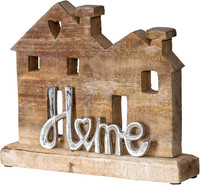 levandeo Aufsteller Haus H21Cm Home Mango Metall Schriftzug Holz Deko Mangoholz