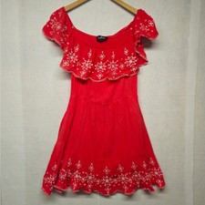 Lulus Red Embroidered Off The Shoulder Boho Mini Dress Sz Small
