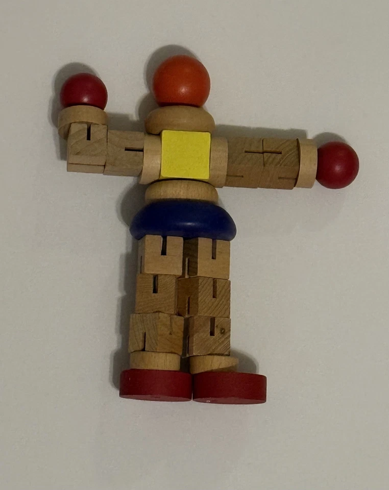 Robot de madera juguete transformador figura de acción rojo naranja amarillo púrpura 7" de alto Foto 2 de 2