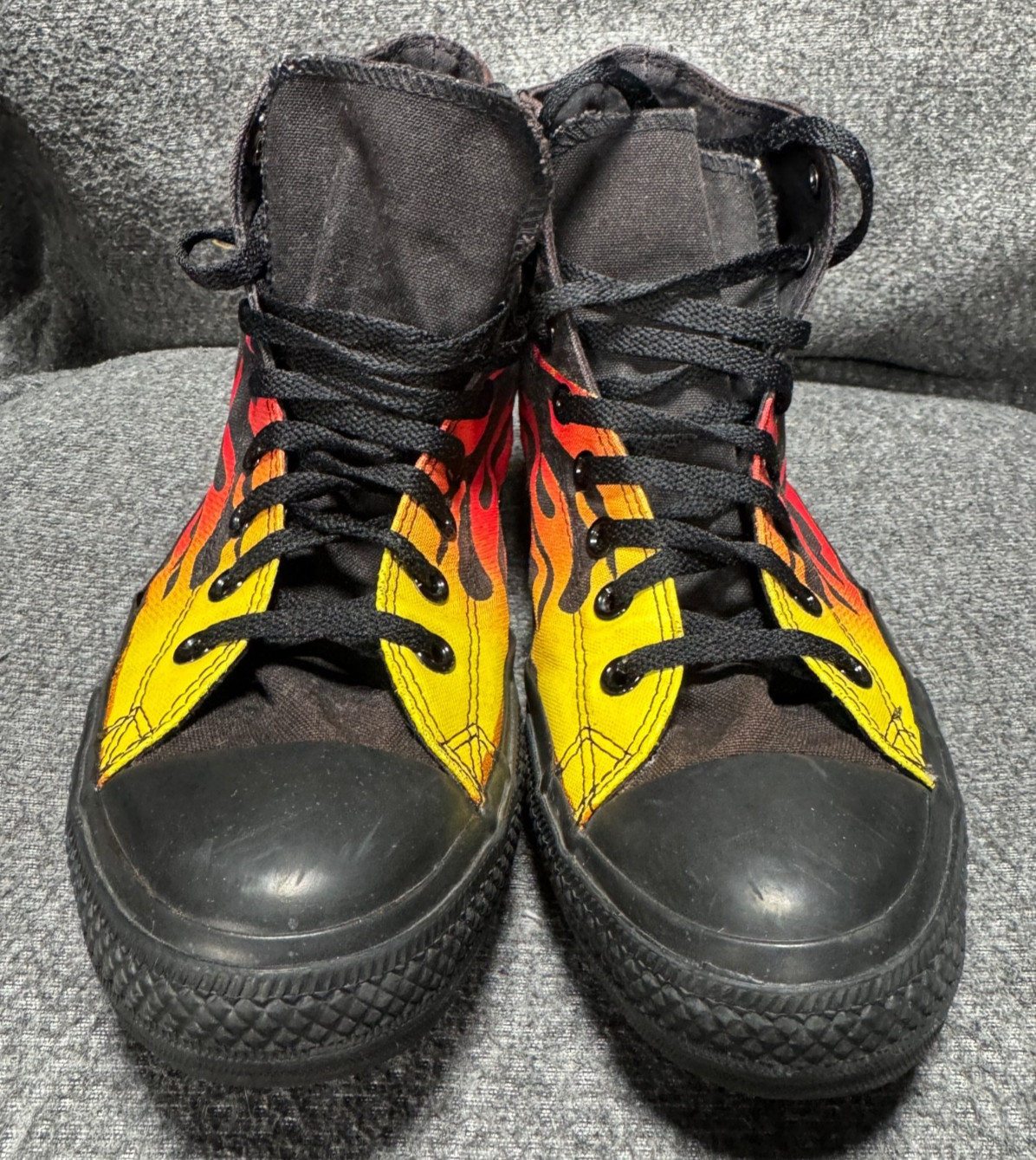 Vintage Converse High Tops Men 9 Black Red Yellow Flames thumbnail 4