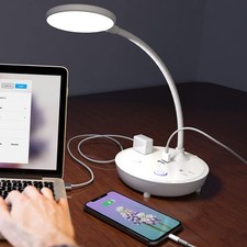 LED desk lamp, equipped with two USB charging ports and two AC power sockets