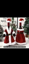 4PC Christmas Wine Bottle Covers Santa Mrs Claus Dress Decoration/Santa Hats New