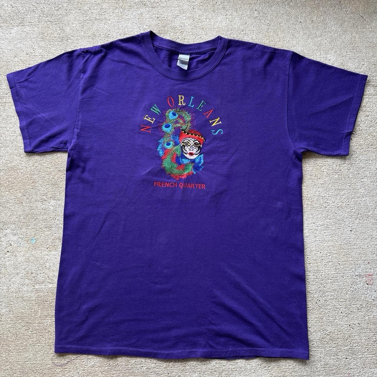 Gildan Men's Embroidered New Orleans French Quater Shirt Purlple Large Cotton