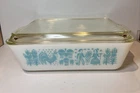 PYREX 503 Refrigerator Dish Vintage 1950s Amish Butterprint Turquoise W/ Lid