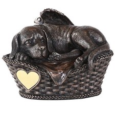 Pet Memorial Angel Dog Sleeping Basket Urn   Bronze Finish, 45 Cubic Inch