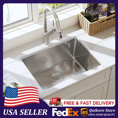 Quikore 23 Inch Undermount 16 Gauge Stainless Steel Single Bowl Kitchen Sink
