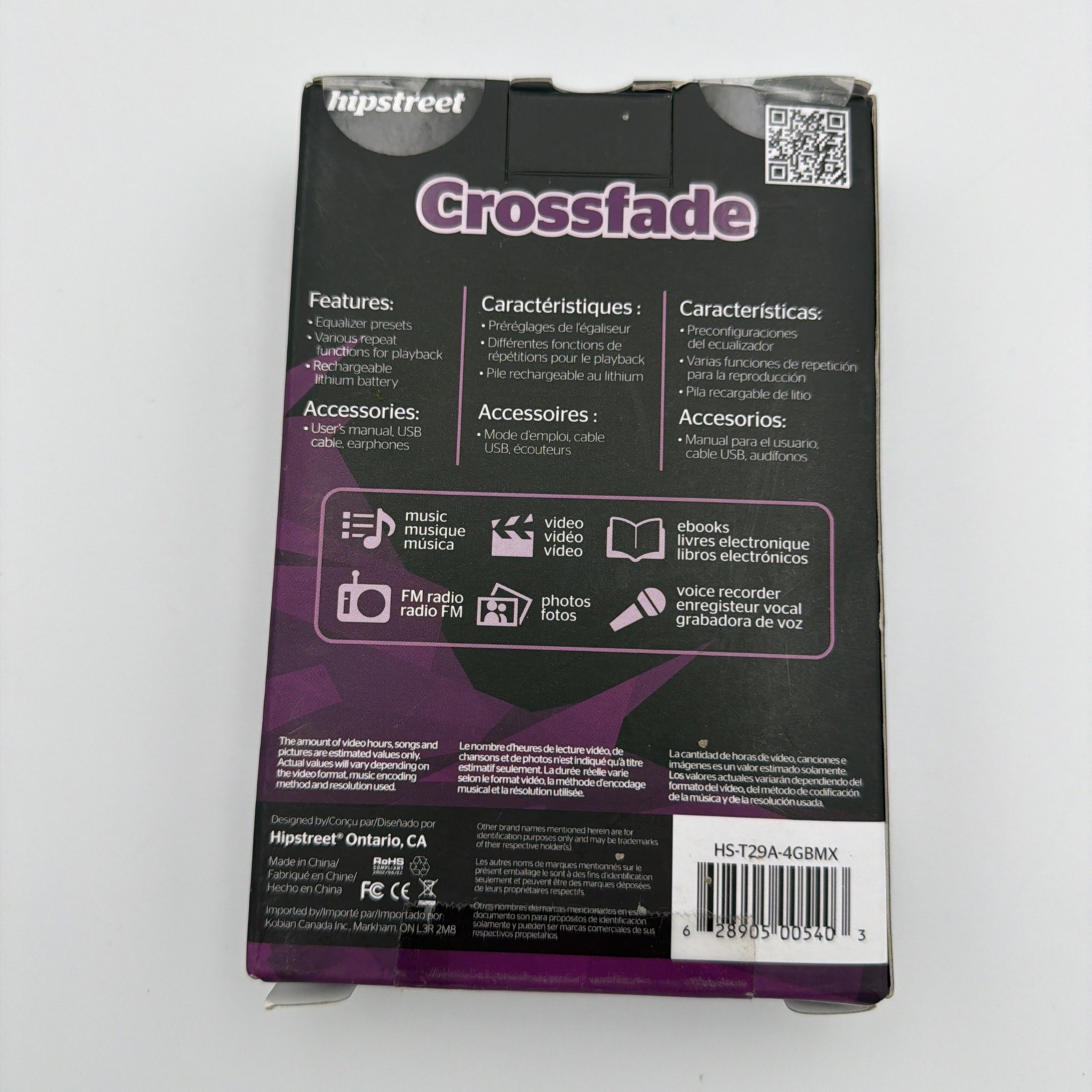 Hipstreet HS-T29A-4GBMX Crossfade 4GB Digital MP3 Player – NEW Sealed