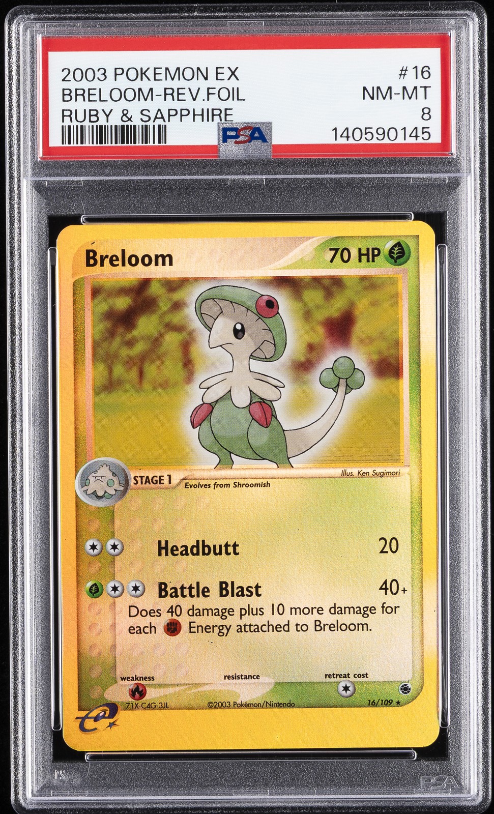 2003 POKEMON EX RUBY & SAPPHIRE #16 BRELOOM-REVERSE FOIL PSA 8