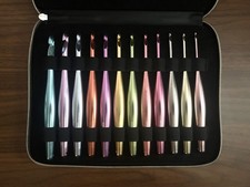 Ergonomic Aluminum Crochet Hook Set of 12 with Embroidered Flower Zip Case