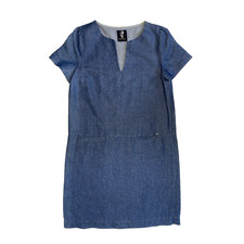 Anthropologie Ottod Ame Dress Womens 6 Linen Cotton Chambray Denim Casual Shift