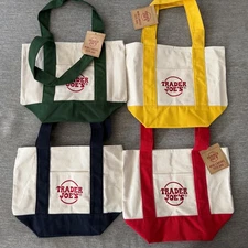 Trader Joe's Mini Canvas Tote Bag Set Of 4 Red Blue Green Yellow NEW Limited