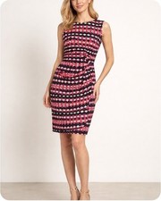 Donna Morgan Black Wine Pin Geo Sheath Midi Dress Sz 12 Stretch Sleeveless