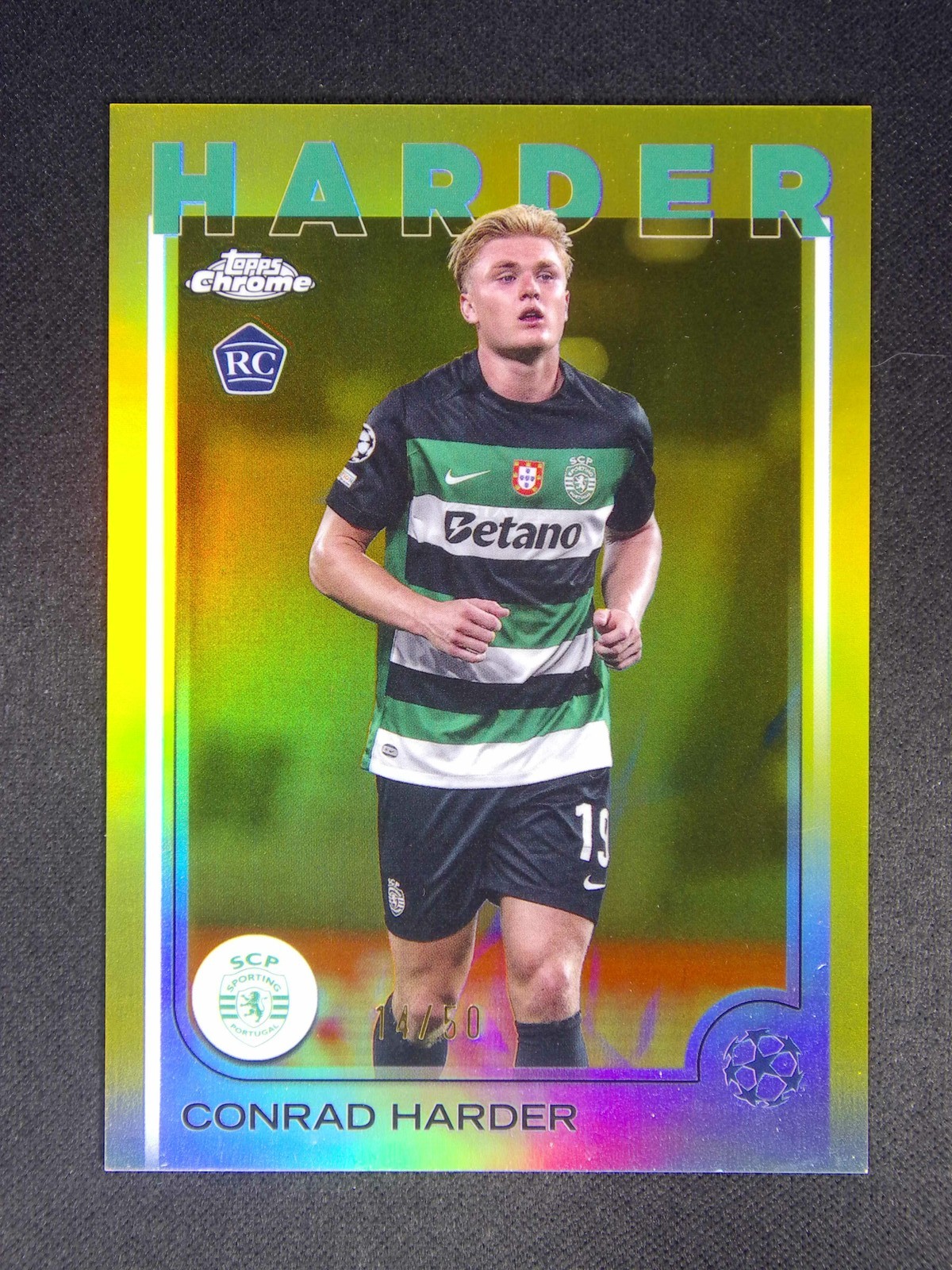 2024-25 Topps Chrome UEFA Conrad Harder #177 RC Rookie Gold Refractor /50