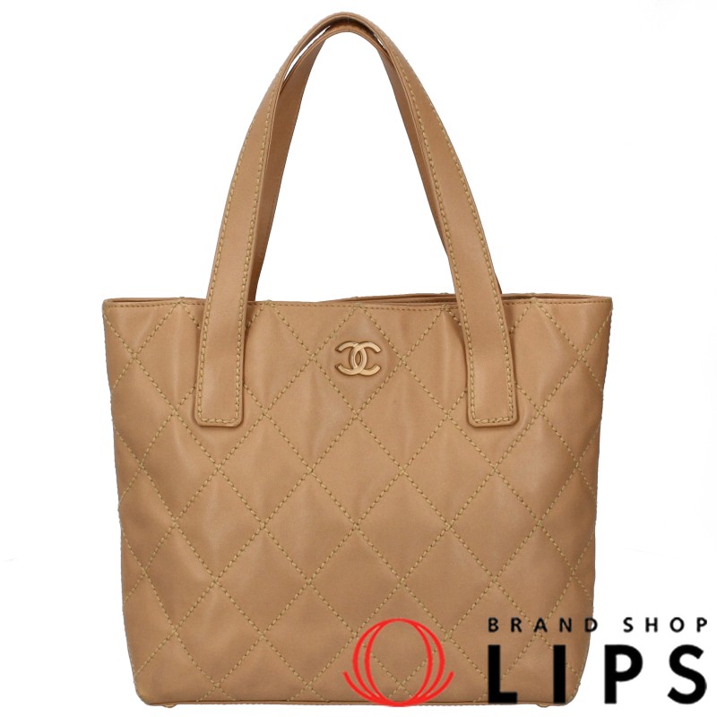 CHANEL Wild Stitch Calfskin Handbag A18126 Beige Excellent Condition
