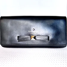 KATE SPADE New York Black Leather Bow Clutch w/Goldtone Hardware, Stunning!